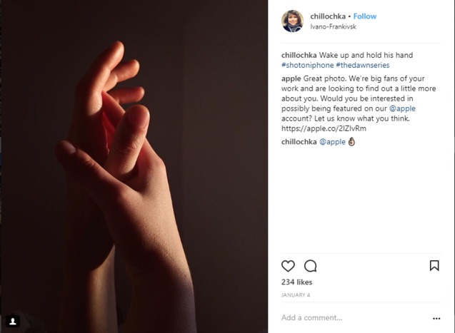Світлина українського фотографа Чілли Палош з'явилася на офіційній Instagram-сторінці Apple 1/1